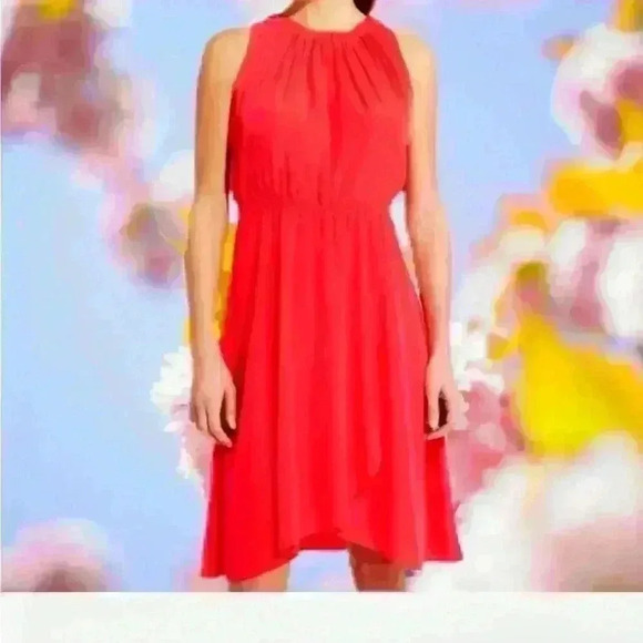 ATHLETA Martinique Neon Coral Easy Shift Dress Size Small Tassel Wrap - Picture 1 of 11